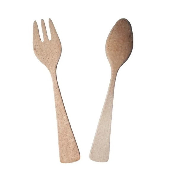 Vintage Wood  Salad Serving Utensil Set, Fork/Spoon - Picture 2 of 9